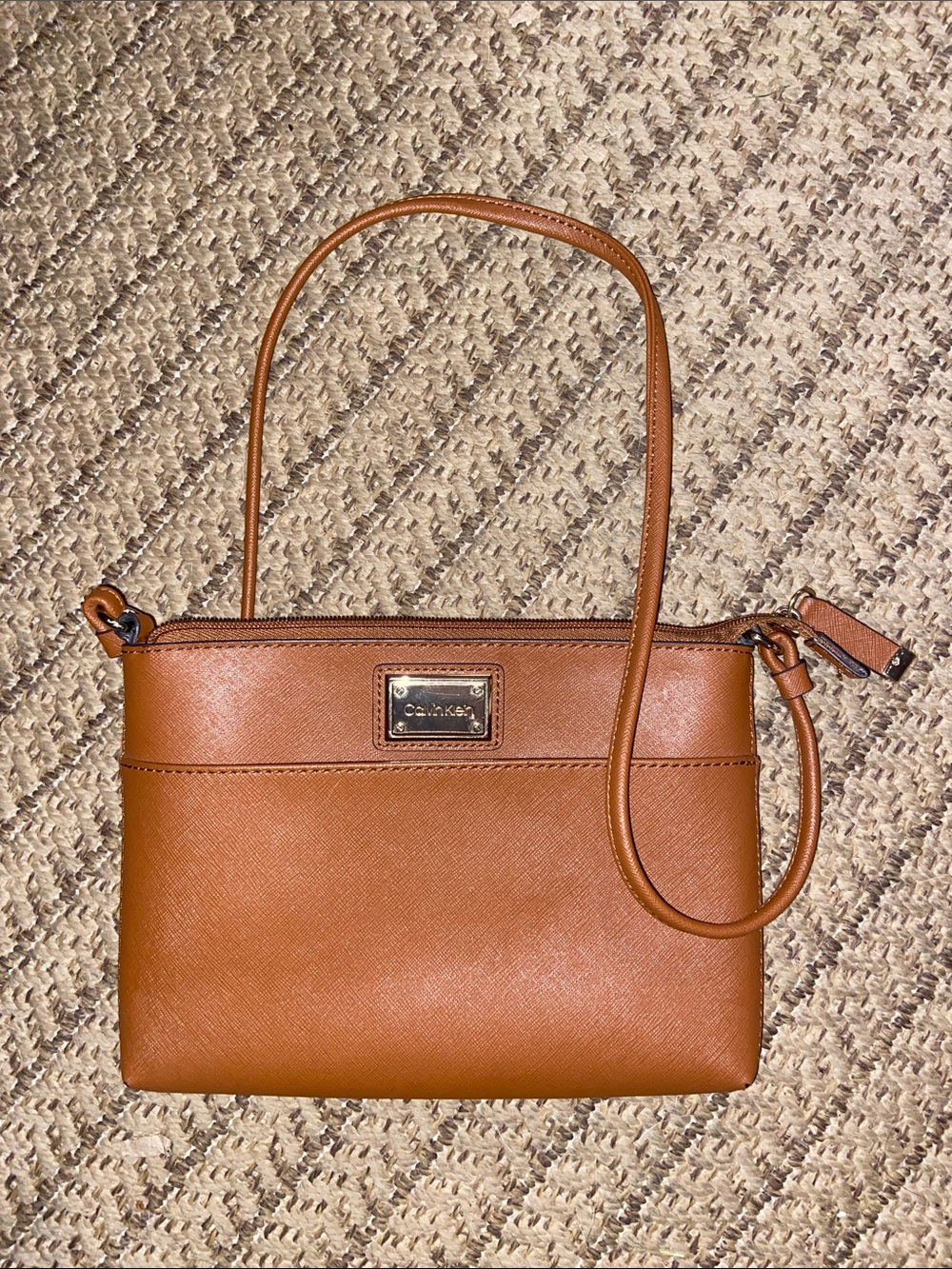 Calvin Klein Cognac Leather Crossbody Shoulder Bag